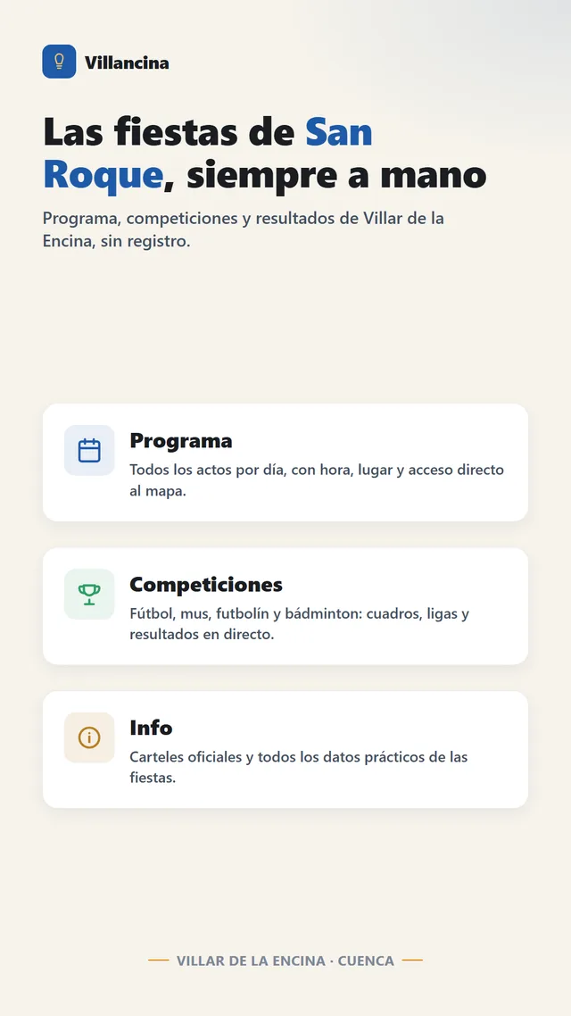 Pantalla de presentación de la app Villancina para las fiestas de San Roque