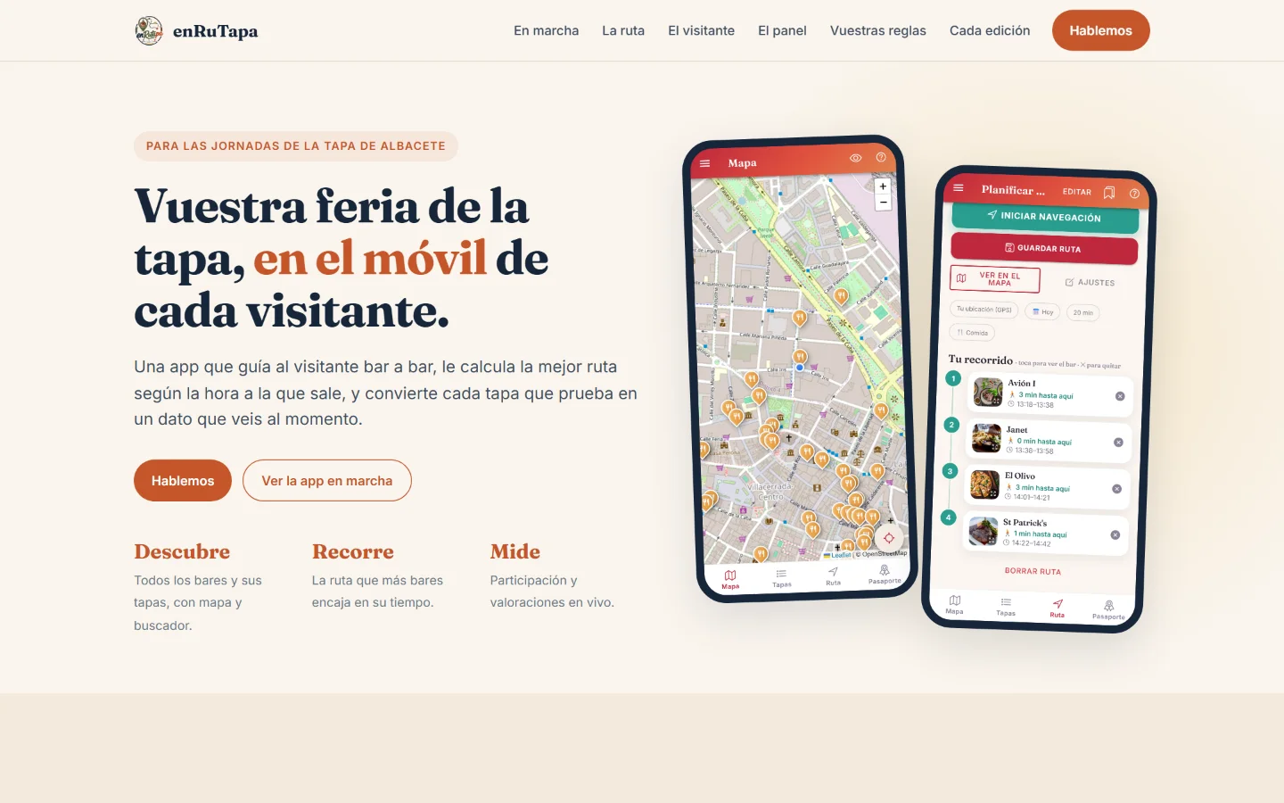 Portada de enrutapa.es con el titular «Vuestra feria de la tapa, en el móvil de cada visitante»